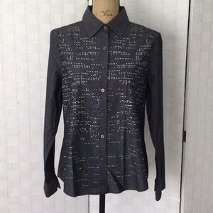 Tracy M Blouse Color Gray and Sliver size L Long sleeves button down.     #267